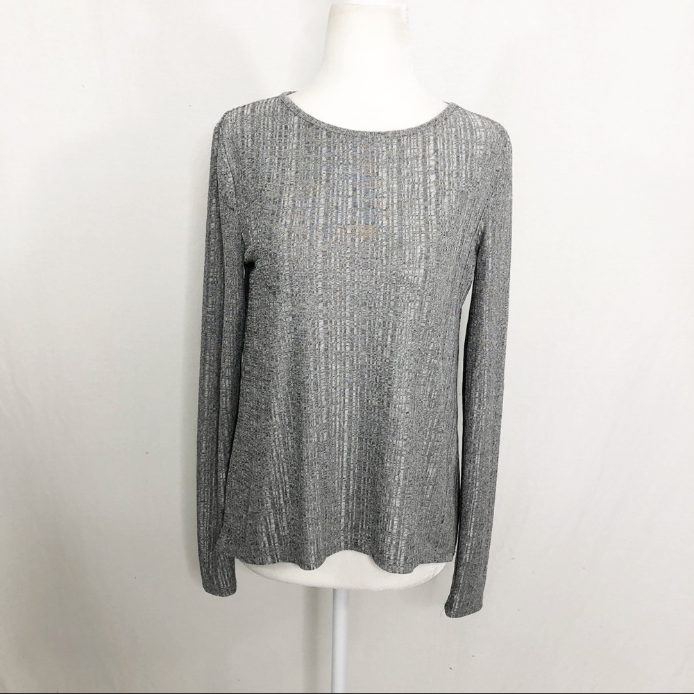 Zara Metallic Silver Long Sleeve Top, Size Small, Silver